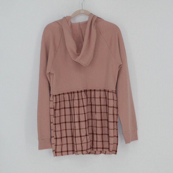 Motherhood Maternity Pink Hoodie Tunic With Plaid Hem Size Large - Picture 2 of 4